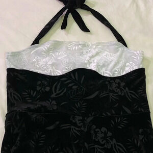 Cider women’s black white velvet  halter long floral dark academia overalls. S